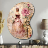 Victorian Lady Pink Roses Rustic Vintage I - Asymmetric Metal Wall Art