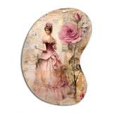 Victorian Lady Pink Roses Rustic Vintage I - Asymmetric Metal Wall Art