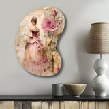 Victorian Lady Pink Roses Rustic Vintage I - Asymmetric Metal Wall Art