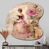 Victorian Lady Pink Roses Rustic Vintage I - Asymmetric Metal Wall Art