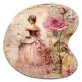 Victorian Lady Pink Roses Rustic Vintage I - Asymmetric Metal Wall Art