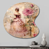 Victorian Lady Pink Roses Rustic Vintage I - Asymmetric Metal Wall Art