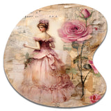 Victorian Lady Pink Roses Rustic Vintage I - Asymmetric Metal Wall Art