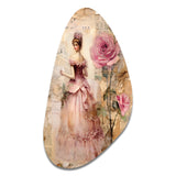 Victorian Lady Pink Roses Rustic Vintage I - Asymmetric Metal Wall Art