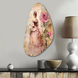 Victorian Lady Pink Roses Rustic Vintage I - Asymmetric Metal Wall Art