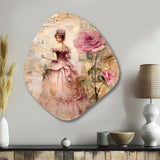 Victorian Lady Pink Roses Rustic Vintage I - Asymmetric Metal Wall Art