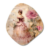 Victorian Lady Pink Roses Rustic Vintage I - Asymmetric Metal Wall Art