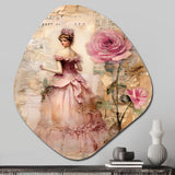 Victorian Lady Pink Roses Rustic Vintage I - Asymmetric Metal Wall Art