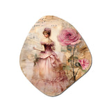 Victorian Lady Pink Roses Rustic Vintage I - Asymmetric Metal Wall Art