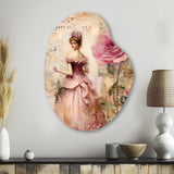 Victorian Lady Pink Roses Rustic Vintage I - Asymmetric Metal Wall Art