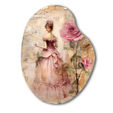 Victorian Lady Pink Roses Rustic Vintage I - Asymmetric Metal Wall Art