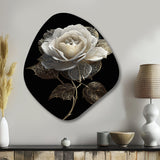 Retro White Rose Portrait On Black - Asymmetric Metal Wall Art