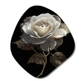 Retro White Rose Portrait On Black - Asymmetric Metal Wall Art