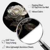 Retro White Rose Portrait On Black - Asymmetric Metal Wall Art