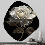 Retro White Rose Portrait On Black - Asymmetric Metal Wall Art