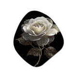 Retro White Rose Portrait On Black - Asymmetric Metal Wall Art