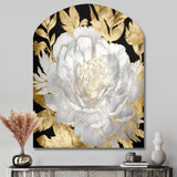 Exquisite White Rose Blooming Floral Gold Glam - Asymmetric Metal Wall Art