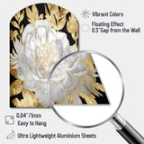 Exquisite White Rose Blooming Floral Gold Glam - Asymmetric Metal Wall Art