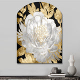 Exquisite White Rose Blooming Floral Gold Glam - Asymmetric Metal Wall Art