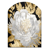 Exquisite White Rose Blooming Floral Gold Glam - Asymmetric Metal Wall Art