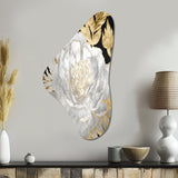 Exquisite White Rose Blooming Floral Gold Glam - Asymmetric Metal Wall Art