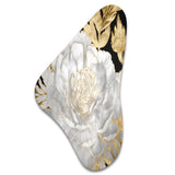 Exquisite White Rose Blooming Floral Gold Glam - Asymmetric Metal Wall Art