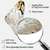 Exquisite White Rose Blooming Floral Gold Glam - Asymmetric Metal Wall Art