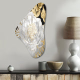 Exquisite White Rose Blooming Floral Gold Glam - Asymmetric Metal Wall Art