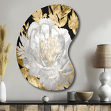 Exquisite White Rose Blooming Floral Gold Glam - Asymmetric Metal Wall Art