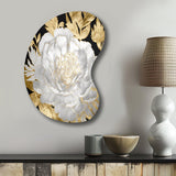 Exquisite White Rose Blooming Floral Gold Glam - Asymmetric Metal Wall Art