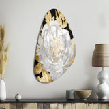 Exquisite White Rose Blooming Floral Gold Glam - Asymmetric Metal Wall Art