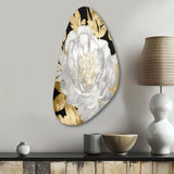 Exquisite White Rose Blooming Floral Gold Glam - Asymmetric Metal Wall Art