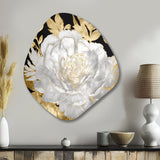 Exquisite White Rose Blooming Floral Gold Glam - Asymmetric Metal Wall Art