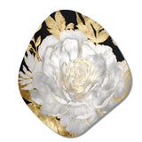 Exquisite White Rose Blooming Floral Gold Glam - Asymmetric Metal Wall Art