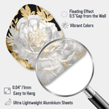 Exquisite White Rose Blooming Floral Gold Glam - Asymmetric Metal Wall Art