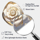 Exquisite White Rose Delicate Glam Illustration - Asymmetric Metal Wall Art