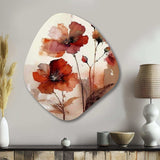 Red Poppy Flowers Delicate Retro Watercolor - Asymmetric Metal Wall Art