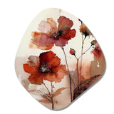 Red Poppy Flowers Delicate Retro Watercolor - Asymmetric Metal Wall Art