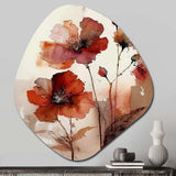 Red Poppy Flowers Delicate Retro Watercolor - Asymmetric Metal Wall Art