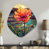 Glorious Pink Hibiscus By The Waterside - Asymmetric Metal Wall Art