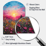 Breathtaking Sunset In Blossoming Flower Meadows I - Asymmetric Metal Wall Art