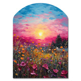 Breathtaking Sunset In Blossoming Flower Meadows I - Asymmetric Metal Wall Art