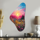 Breathtaking Sunset In Blossoming Flower Meadows I - Asymmetric Metal Wall Art