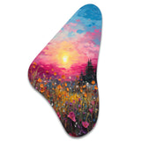 Breathtaking Sunset In Blossoming Flower Meadows I - Asymmetric Metal Wall Art