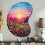 Breathtaking Sunset In Blossoming Flower Meadows I - Asymmetric Metal Wall Art