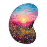 Breathtaking Sunset In Blossoming Flower Meadows I - Asymmetric Metal Wall Art