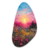 Breathtaking Sunset In Blossoming Flower Meadows I - Asymmetric Metal Wall Art