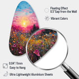 Breathtaking Sunset In Blossoming Flower Meadows I - Asymmetric Metal Wall Art