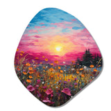 Breathtaking Sunset In Blossoming Flower Meadows I - Asymmetric Metal Wall Art