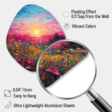 Breathtaking Sunset In Blossoming Flower Meadows I - Asymmetric Metal Wall Art